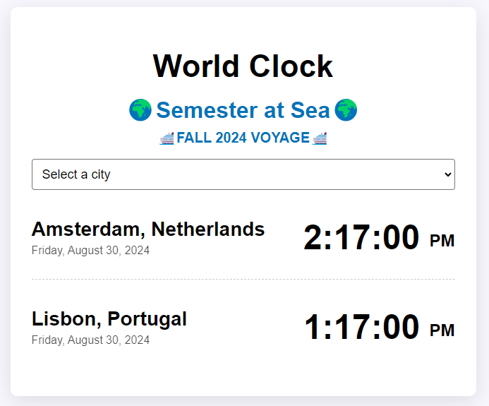 screenshot of world clock app